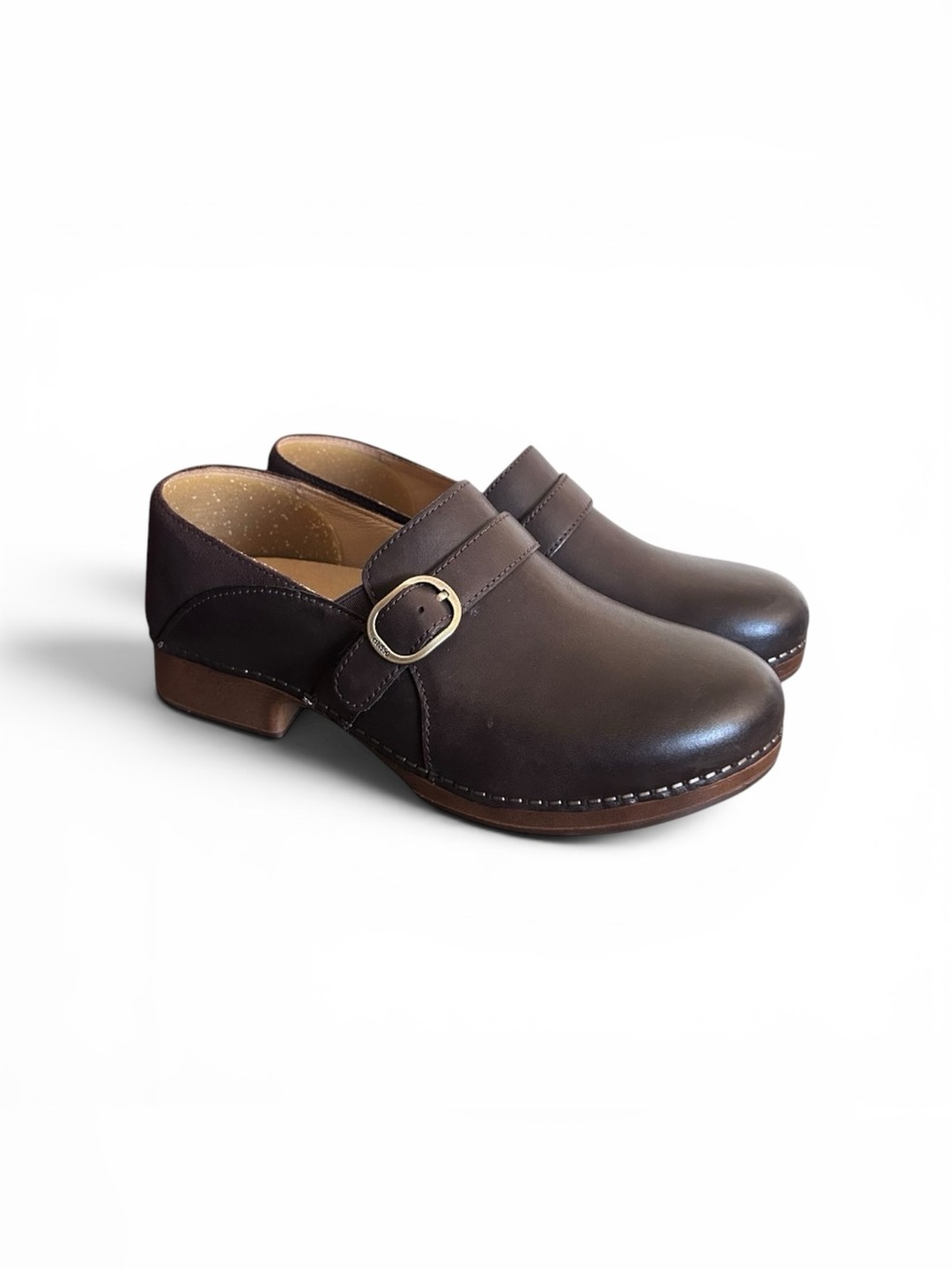 Dansko Womens Maria Brown Leather Buckle Clogs Shoes EU 37 US 6.5 7